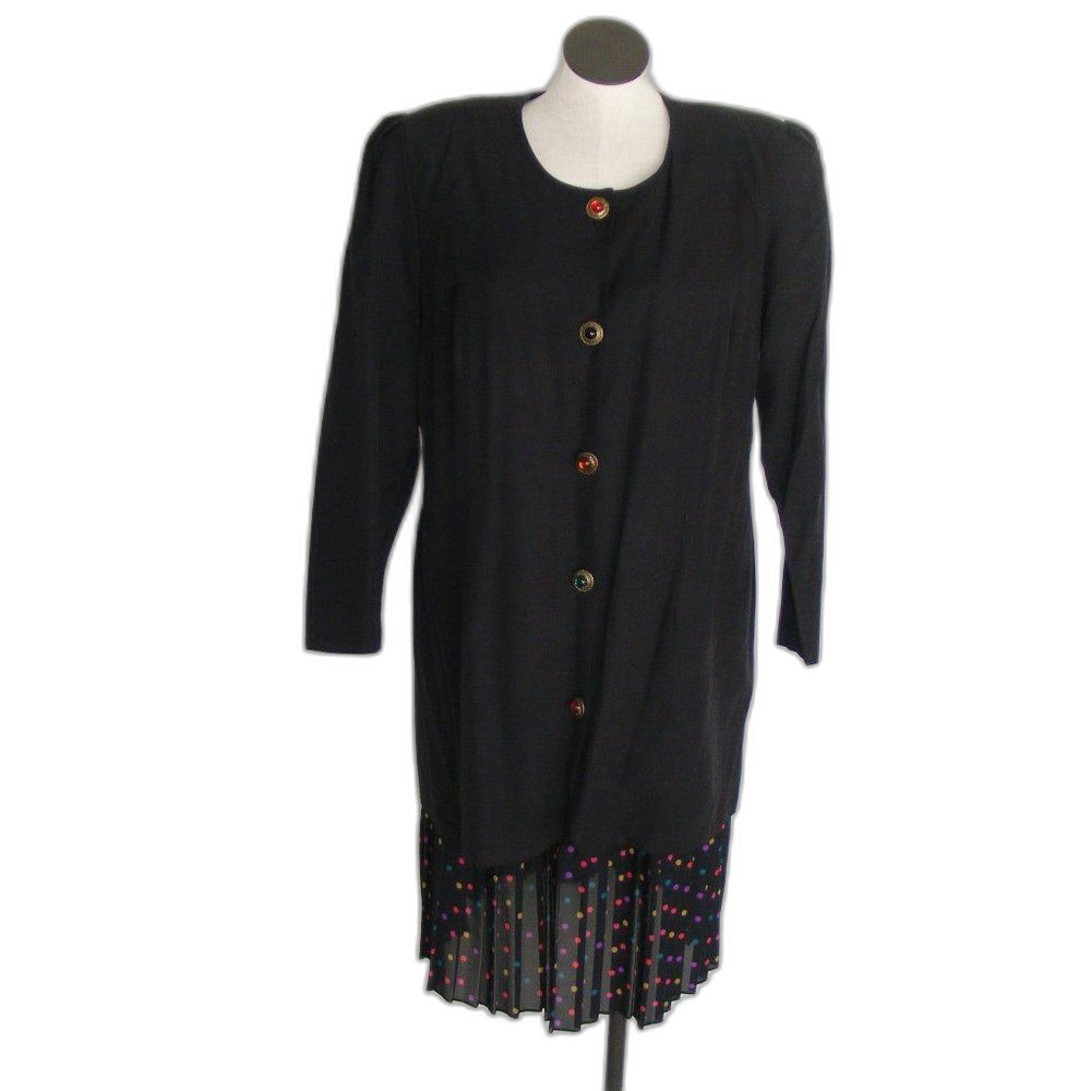 ROBERT TOO! Dress/Suit Set, 20W, Black Jacket, Polka Dot Slip Skirt, 2pc, VTG